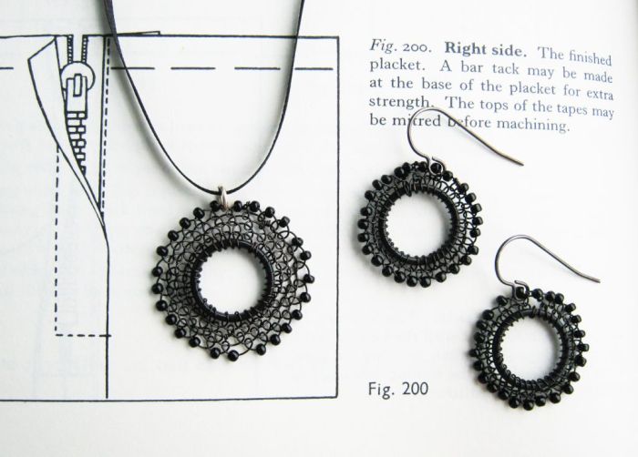 1. Stitched wire jewellery with haberdashery